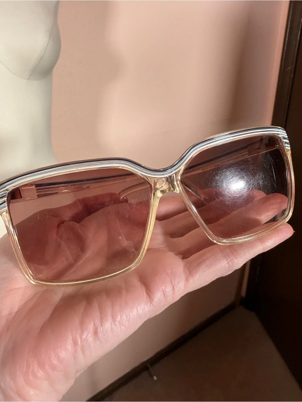 Vintage 1970's Blue white Clear plastic Oversized Grandma Sunglasses